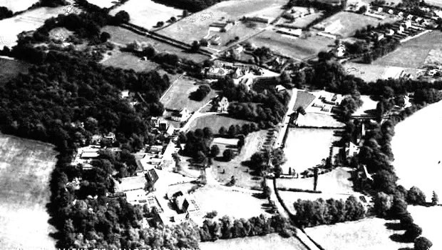 black and white aerial shot of St Piers campus